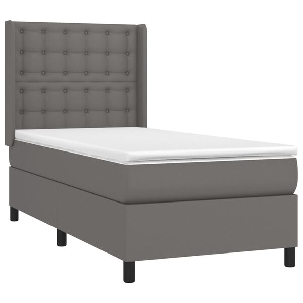 vidaXL Κρεβάτι Boxspring με Στρώμα Γκρι 90x190 εκ. από Συνθετικό Δέρμα