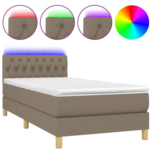 vidaXL &Kappa;&rho;&epsilon;&beta;ά&tau;&iota; Boxspring &mu;&epsilon; &Sigma;&tau;&rho;ώ&mu;&alpha; & LED Taupe 100x200 &epsilon;&kappa;. &Upsilon;&phi;&alpha;&sigma;&mu;ά&tau;&iota;&nu;&omicron;