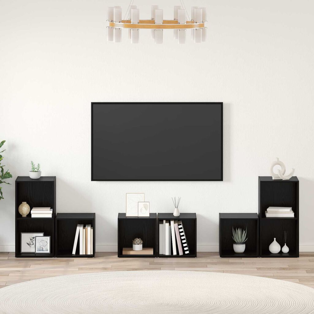 vidaXL με ράφι με αποθήκευση 6 pcs Μαύρη Οξυά Επεξεργασμένο ξύλο