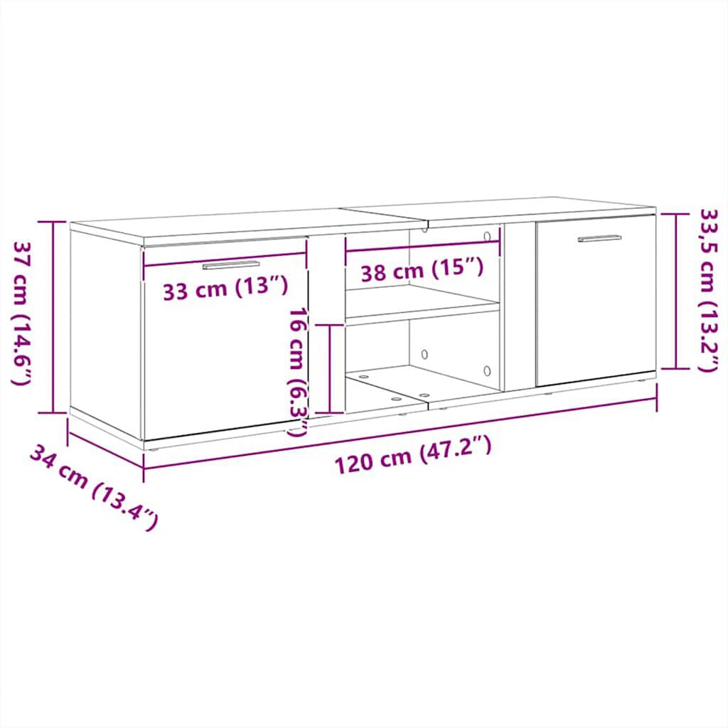vidaXL Έπιπλο Τηλεόρασης Sonoma Δρυς 120 x 34 x 37 εκ. από Επεξ. Ξύλο