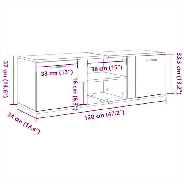 vidaXL Έπιπλο Τηλεόρασης Sonoma Δρυς 120 x 34 x 37 εκ. από Επεξ. Ξύλο