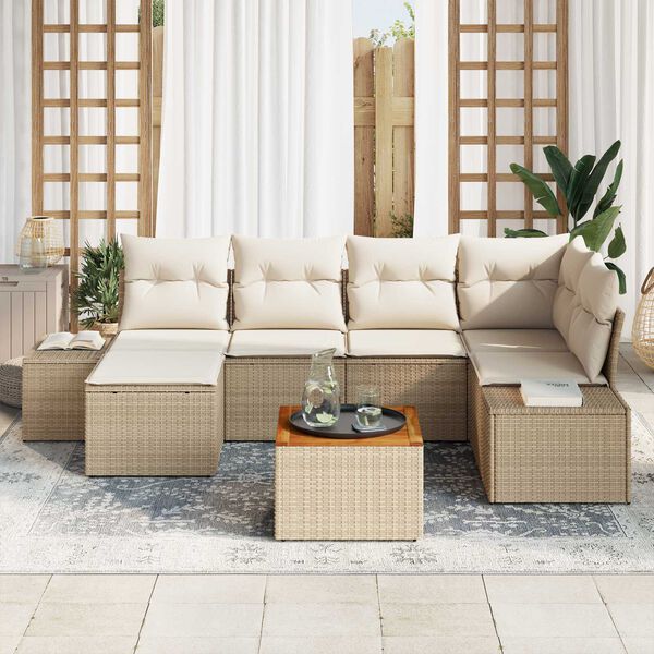 vidaXL Σετ Καναπέ Κήπου 7 pcs Μπεζ και λευκό