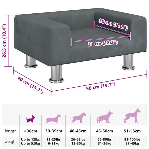vidaXL Κρεβάτι Σκύλου Σκούρο Γκρι 50x40x26,5 εκ. Βελούδινο