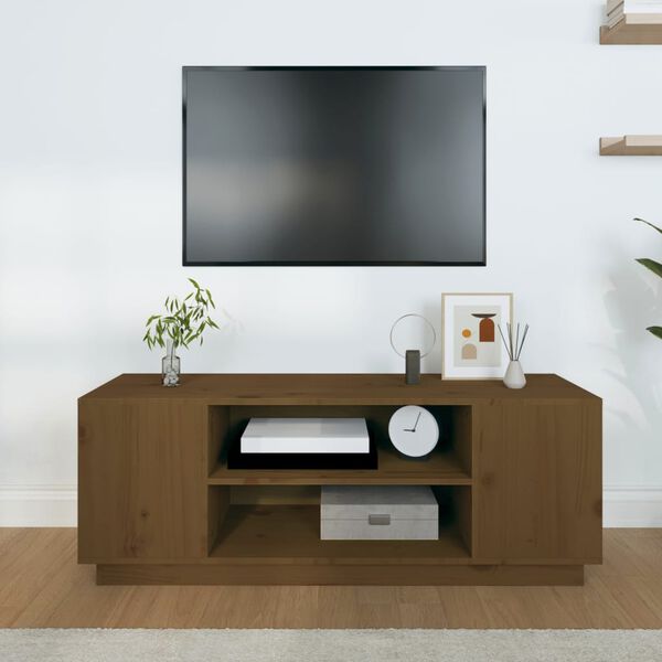 vidaXL Έπιπλο Τηλεόρασης Καφέ Μελί 110x35x40,5εκ από Μασίφ Ξύλο Πεύκου