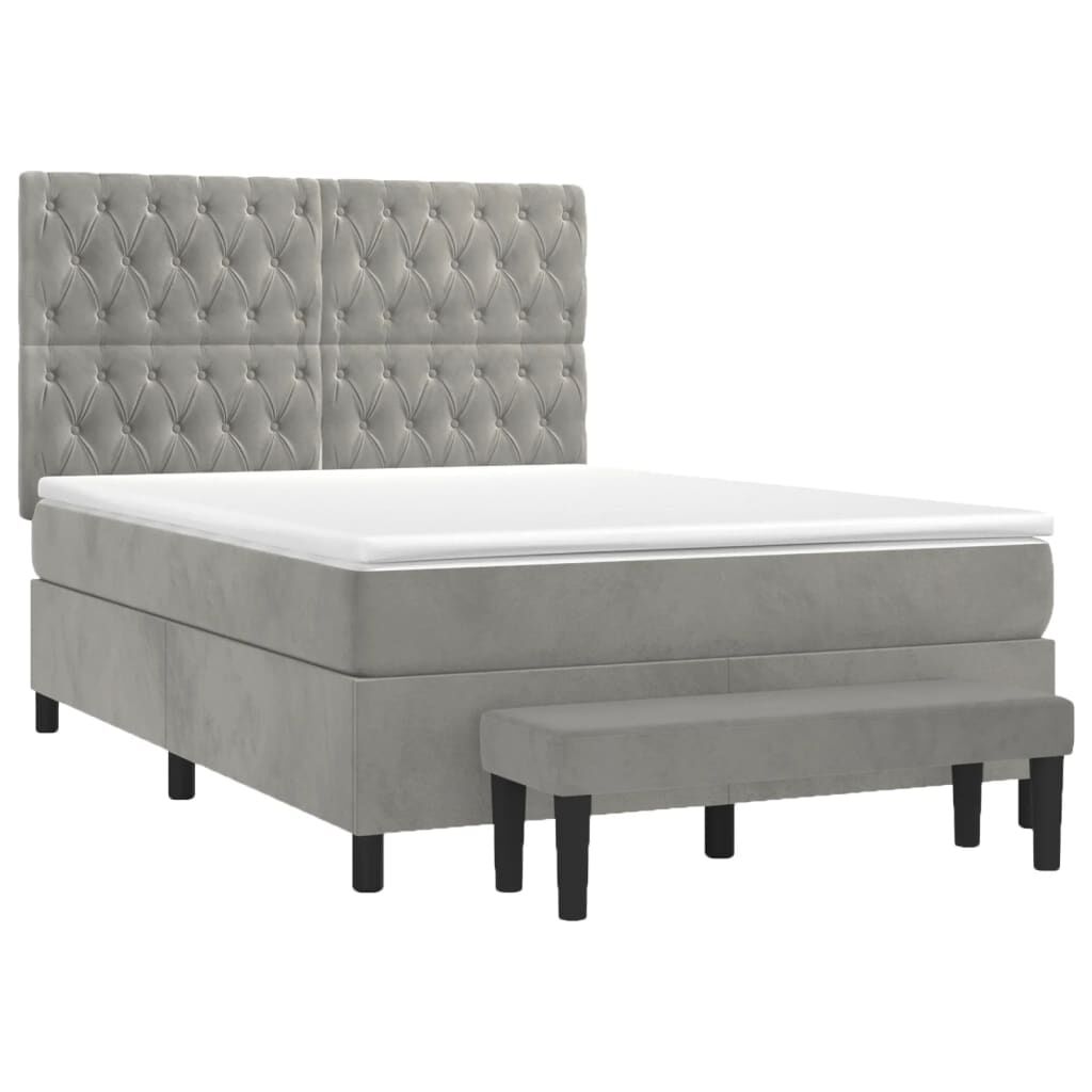 vidaXL Κρεβάτι Boxspring με Στρώμα Ανοιχτό Γκρι 140x200 εκ. Βελούδινο
