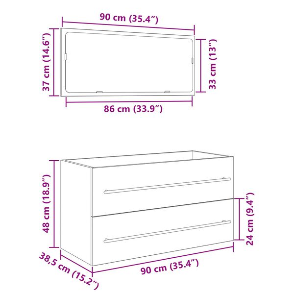 vidaXL Ντουλάπα με Καθρέφτη Μαύρη Βελανιδιά 90x45x1,5 εκ. Κατασκευασμένο Ξύλο