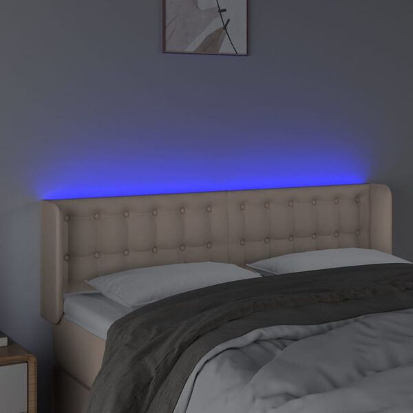 vidaXL Κεφαλάρι Κρεβατιού LED Καπουτσίνο 147x16x78/88εκ. Συνθετ. Δέρμα