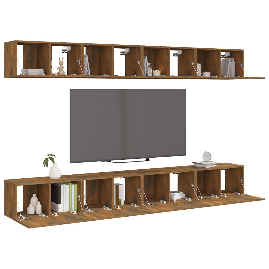 vidaXL Έπιπλα Τηλεόρασης 8 τεμ. Καπνιστή Δρυς 60x30x30εκ. Επεξεργ.Ξύλο