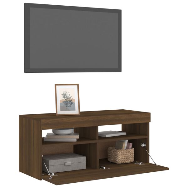vidaXL Έπιπλο Τηλεόρασης με LED Καφέ Δρυς 90 x 35 x 40 εκ.
