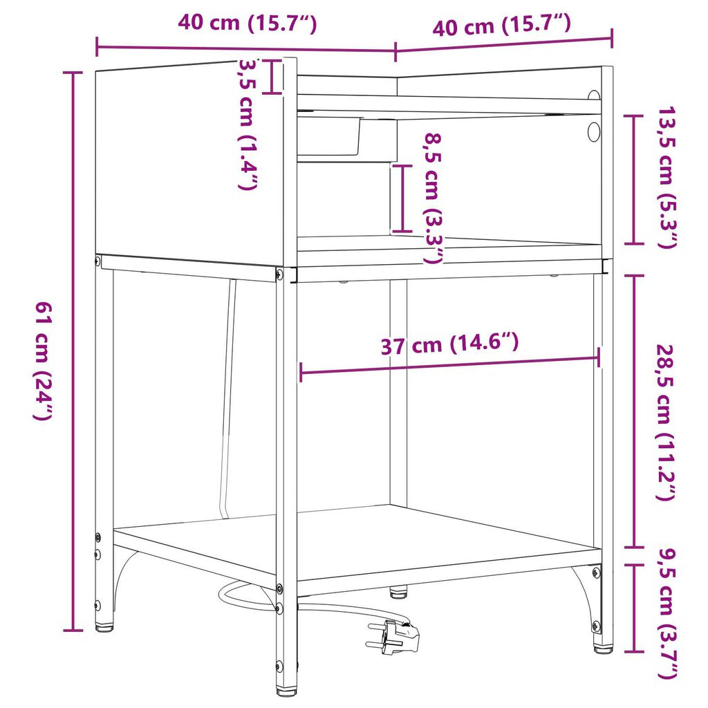 vidaXL Κουτιά Κρεβατοκάμαρας με ράφι 2 pcs Γκρι sonoma 40 x 40 x 61 εκ