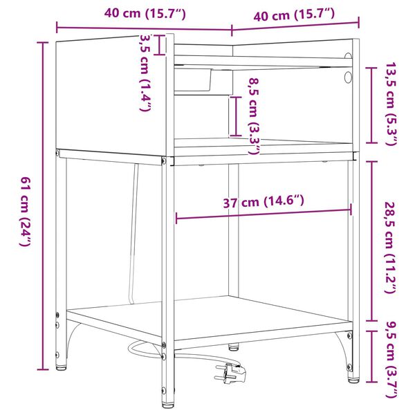 vidaXL Κουτιά Κρεβατοκάμαρας με ράφι 2 pcs Γκρι sonoma 40 x 40 x 61 εκ