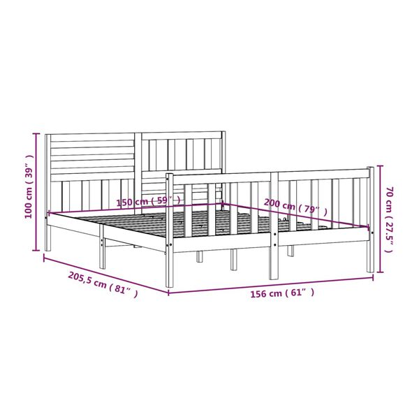 vidaXL Πλαίσιο Κρεβατιού 150 x 200 εκ. Μασίφ Ξύλο King Size