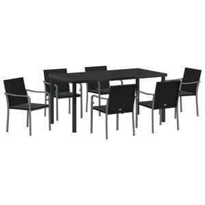 vidaXL Σέτ φαγητού για κήπο 7 pcs Μαύρο και Γκρι Ράτα PE