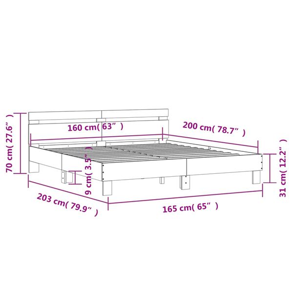 vidaXL Πλαίσιο Κρεβατιού με Κεφαλάρι/LED Καφέ δρυς 160x200 εκ.
