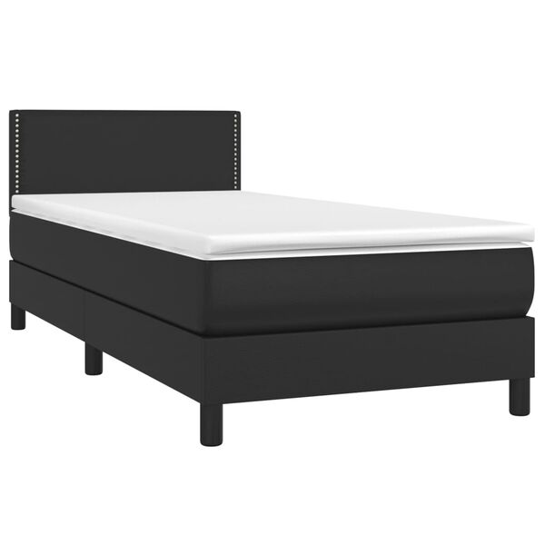 vidaXL Κρεβάτι Boxspring με Στρώμα & LED Μαύρο 100x200 εκ. Συνθ. Δέρμα