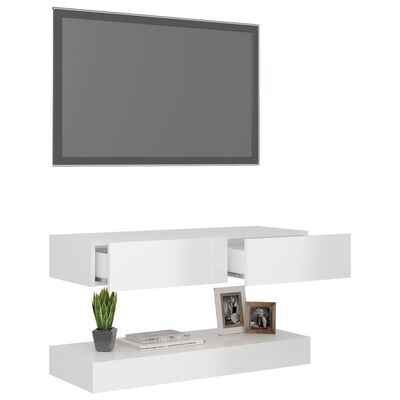 vidaXL Έπιπλο Τηλεόρασης με LED Γυαλιστερό Λευκό 90 x 35 εκ.