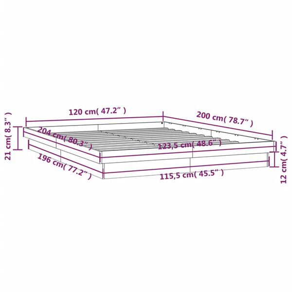 vidaXL Πλαίσιο Κρεβατιού με LED Λευκό 120 x 200 εκ. από Μασίφ Ξύλο