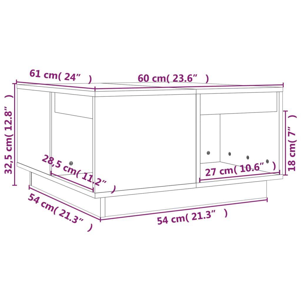 vidaXL Τραπεζάκι Σαλονιού Μαύρος 60x61x32,5 εκ. από Μασίφ Ξύλο Πεύκου