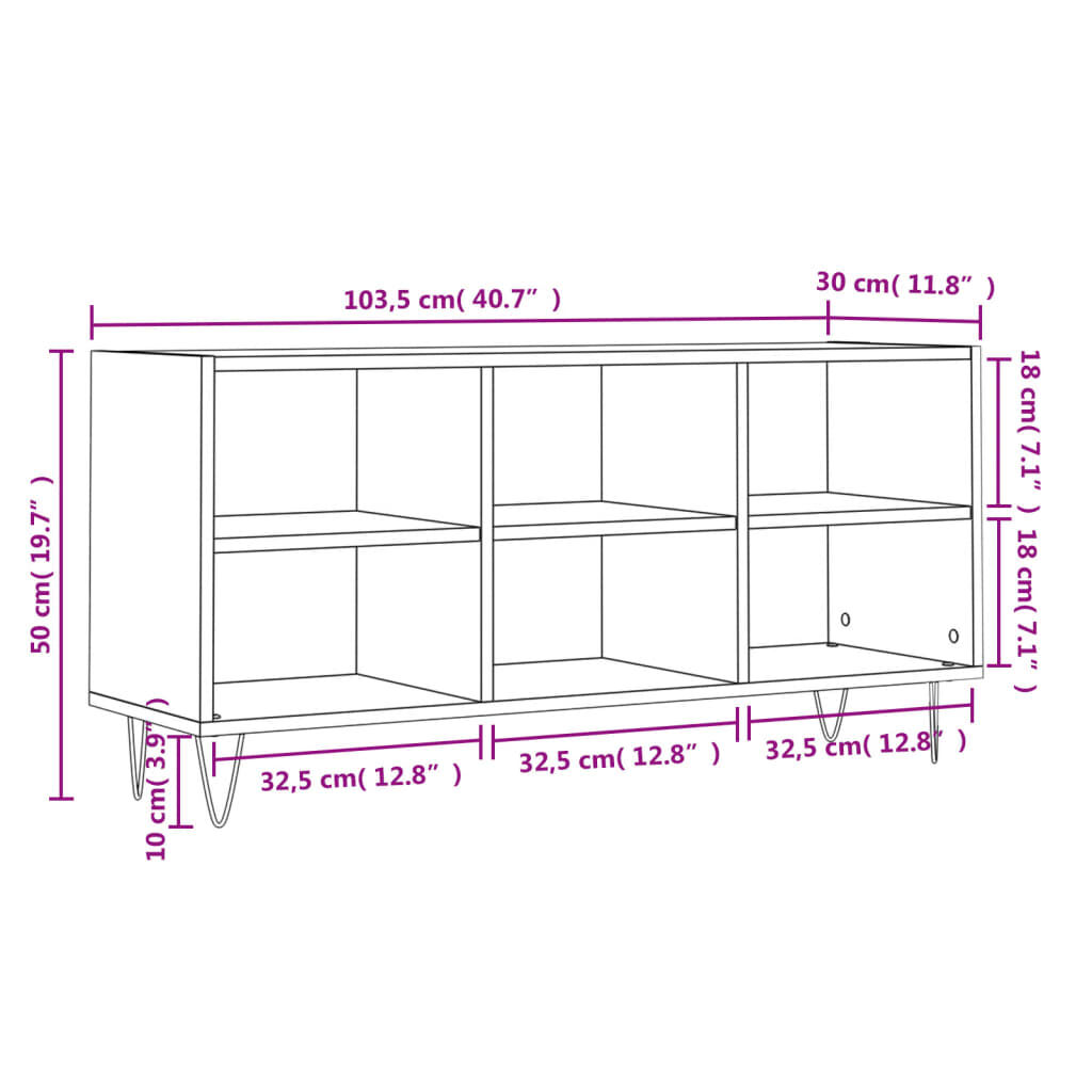 vidaXL Έπιπλο Τηλεόρασης Μαύρο 103,5x30x50 εκ. από Επεξεργασμένο Ξύλο