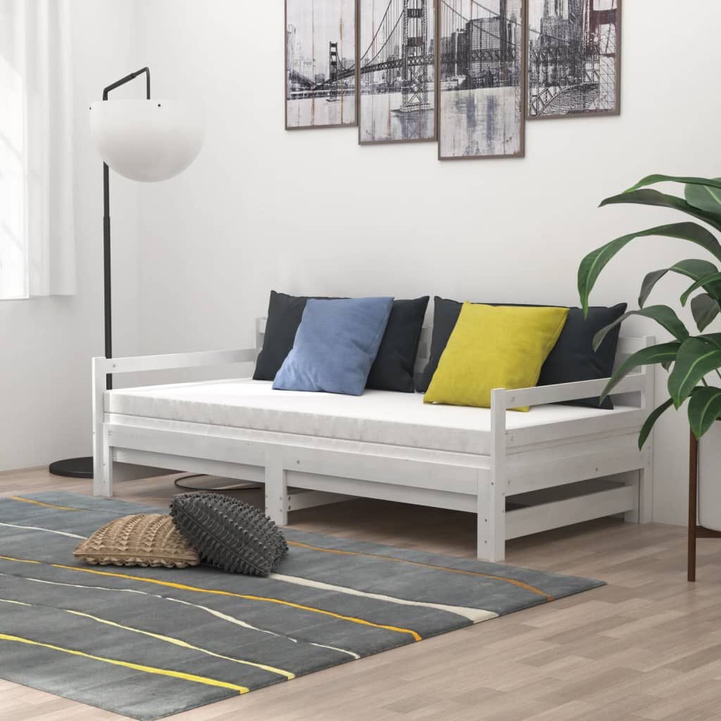 vidaXL Καναπές Κρεβάτι Λευκός 2 x (90 x 200) εκ. από Μασίφ Ξύλο Πεύκου
