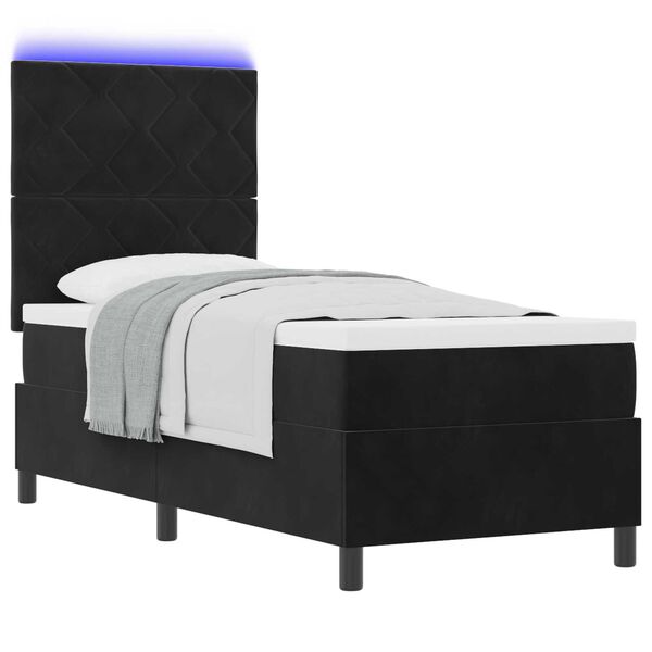 Κρεβάτι Box Spring με Στρώμα & LED μαύρο 80x200 εκ Βελούδο
