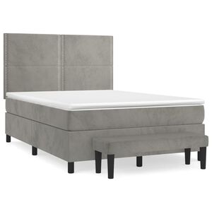 vidaXL Κρεβάτι Boxspring με Στρώμα Ανοιχτό Γκρι 140x200 εκ. Βελούδινο
