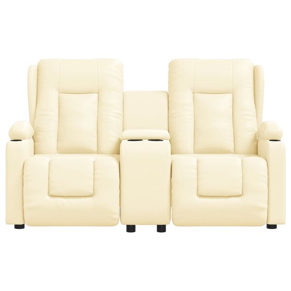 vidaXL Πολυθρόνα Μασάζ Διθέσια με Ποτηροθήκη Ανακλ. Κρεμ Συνθ. Δέρμα