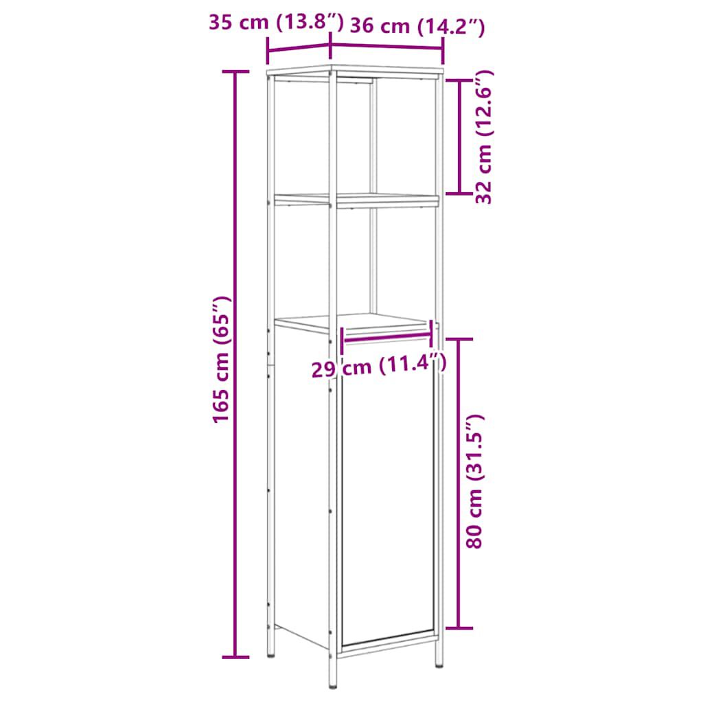 vidaXL Ντουλάπι μπάνιου με ράφια καπνιστή δρυς 36x35x165 εκ.