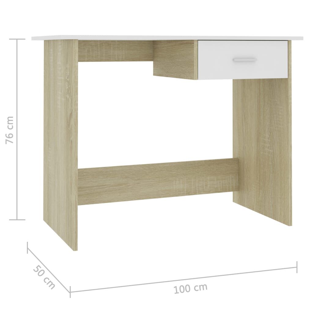vidaXL Γραφείο Λευκό / Sonoma Δρυς 100 x 50 x 76 εκ. από Μοριοσανίδα