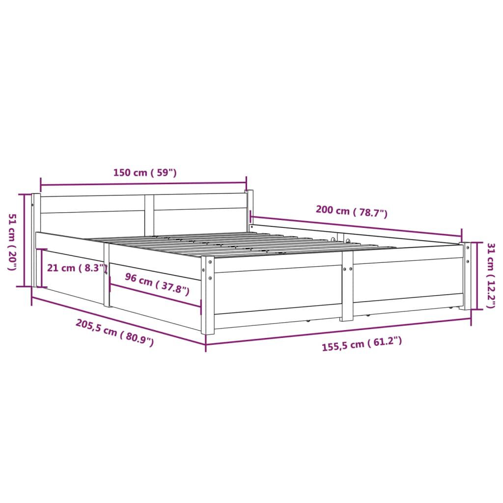 vidaXL Πλαίσιο Κρεβατιού Λευκό 150 x 200 εκ. Μασίφ Ξύλο King Size
