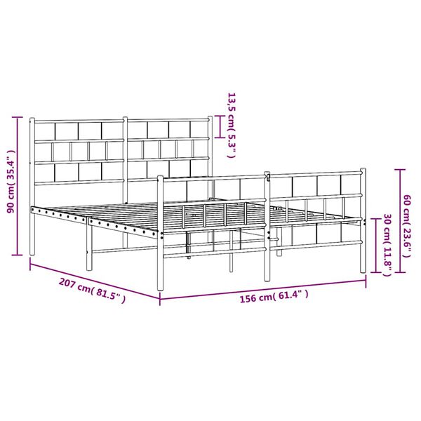 vidaXL Πλαίσιο Κρεβατιού με Κεφαλάρι&Ποδαρικό Λευκό 90x190 εκ. Μέταλλο