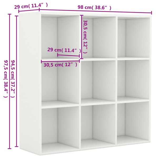 vidaXL Βιβλιοθήκη Λευκή 98 x 29 x 97,5 εκ. Επεξεργασμένο Ξύλο