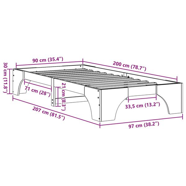 vidaXL Κρεβάτι Καφέ με Κερώμα Σκληρό Ξύλο 90 x 200 εκ. Ανθεκτικό