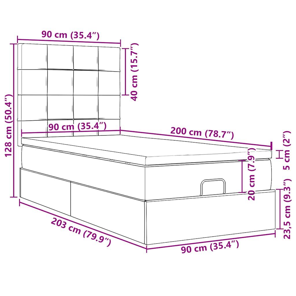 vidaXL Οθωμανικό κρεβάτι με στρώματα Μαύρο 90x200cm Velvet