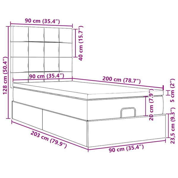vidaXL Οθωμανικό κρεβάτι με στρώματα Μαύρο 90x200cm Velvet