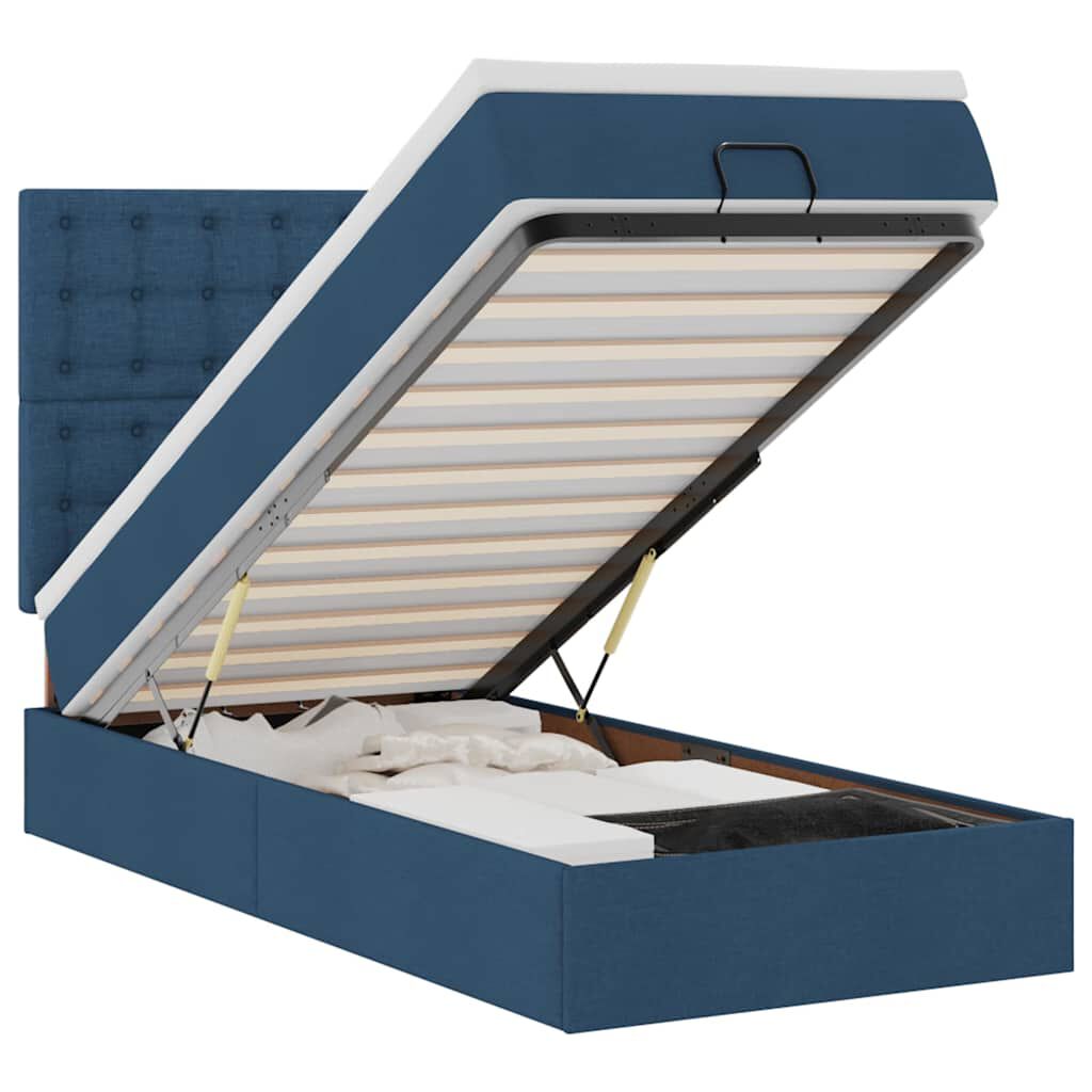vidaXL Οθωμανικό κρεβάτι με στρώμα & LEDs Μπλε 100x200 cm Ύφασμα