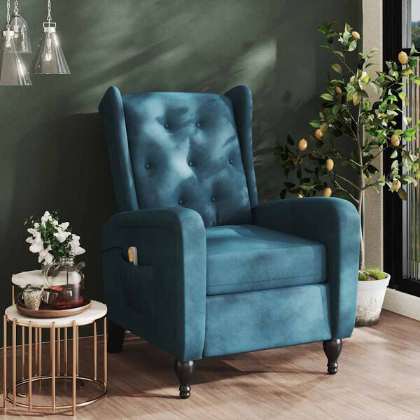 vidaXL Πολυθρόνα Μασάζ Ανακλινόμενη Μπλε Βελούδινη