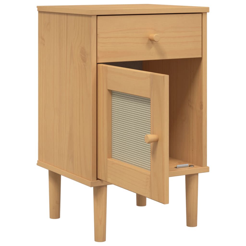 vidaXL Κομοδίνο SENJA Καφέ Όψη Ρατάν 40x35x65εκ. από Μασίφ Ξύλο Πεύκου