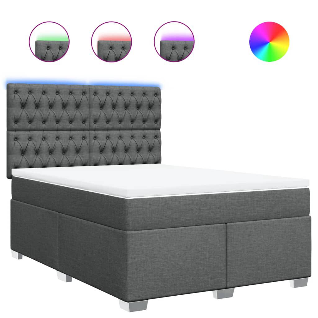 vidaXL Κρεβάτι Boxspring με Στρώμα Σκούρο Γκρι 140x200 εκ Υφασμάτινο