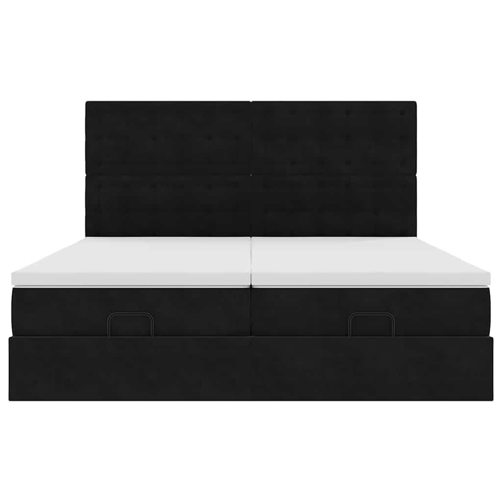 vidaXL Οθωμανικό κρεβάτι με στρώματα Μαύρο 200x200cm Velvet