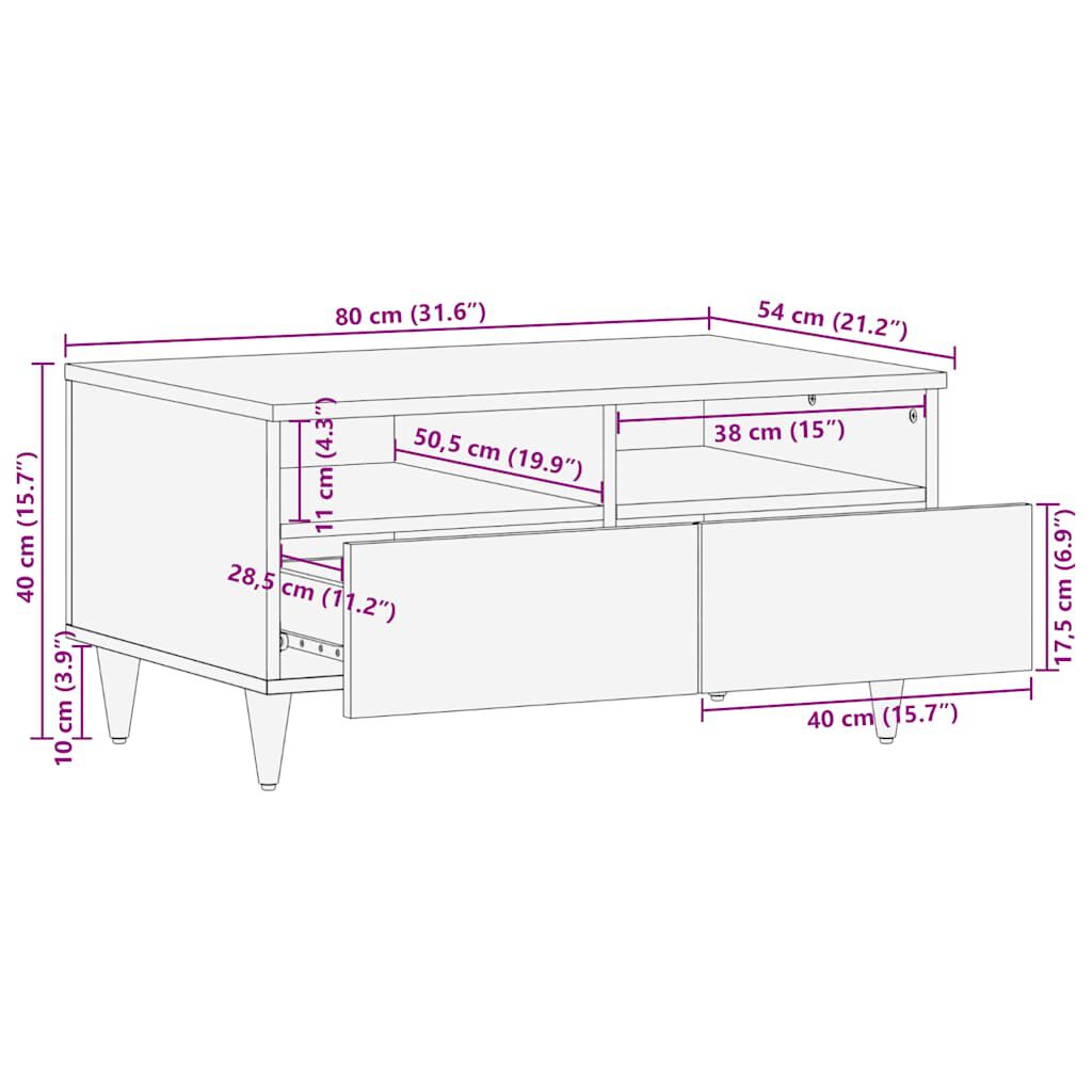 vidaXL Τραπεζάκι σαλονιού ανοιχτό γκρι 80x54x40 cm μασίφ ξύλο Mango