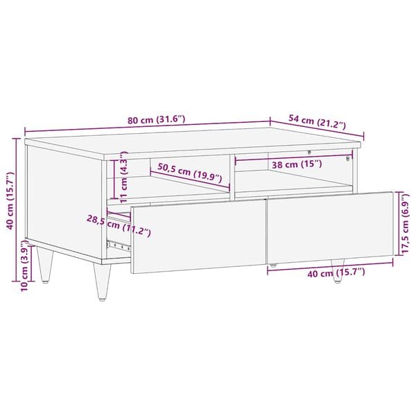 vidaXL Τραπεζάκι σαλονιού ανοιχτό γκρι 80x54x40 cm μασίφ ξύλο Mango