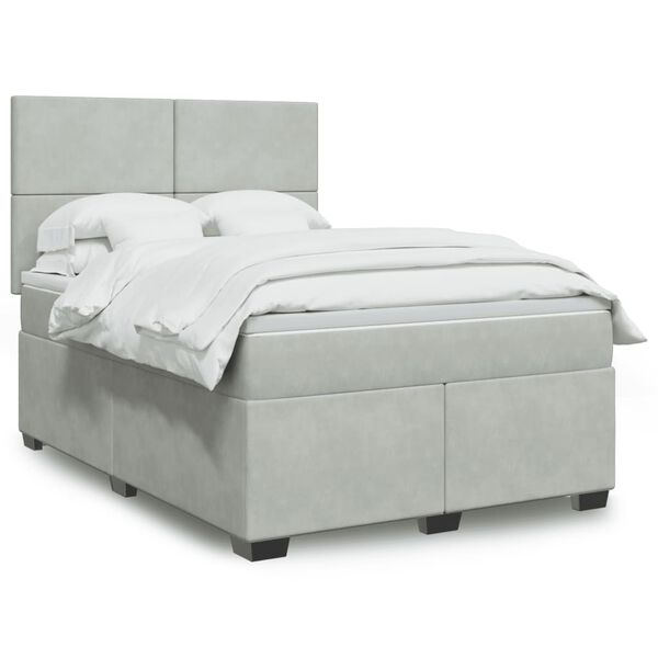 vidaXL Κρεβάτι Boxspring με Στρώμα Ανοιχτό Γκρι 140x190 εκ. Βελούδινο