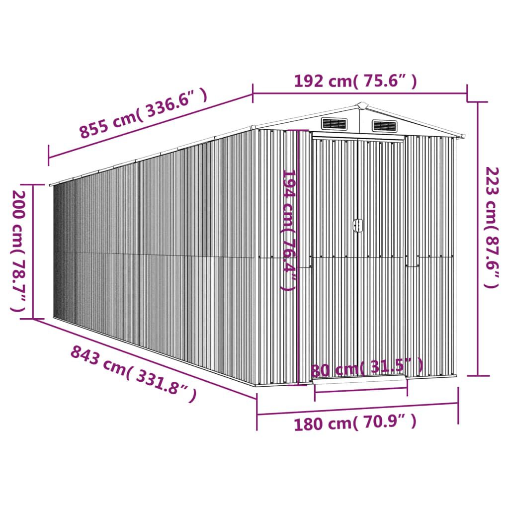 vidaXL Αποθήκη Κήπου Ανθρακί 192x855x223 εκ. Γαλβανισμένο Ατσάλι