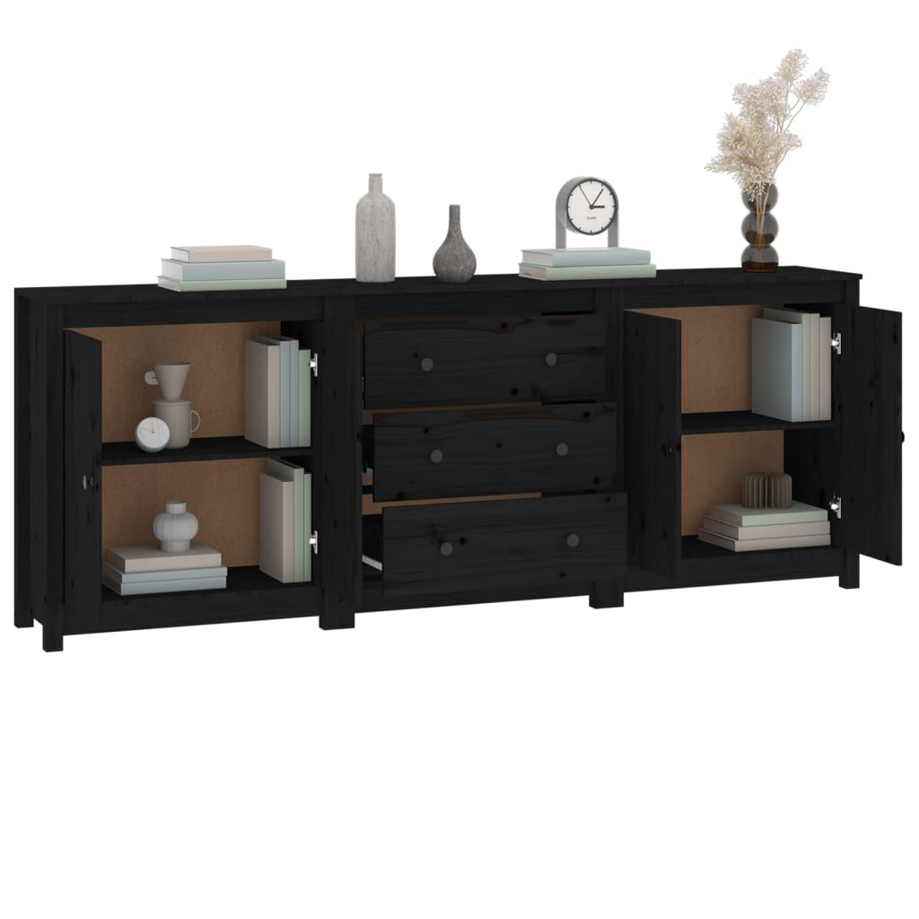 vidaXL Ντουλάπι Μαύρος 210x35x80 εκ. από Μασίφ Ξύλο Πεύκου
