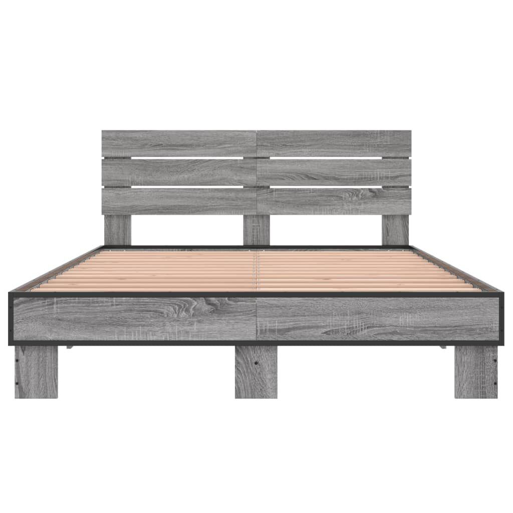 vidaXL Πλαίσιο Κρεβατιού Γκρι Sonoma 140x200 εκ. Επεξ. Ξύλο & Μέταλλο