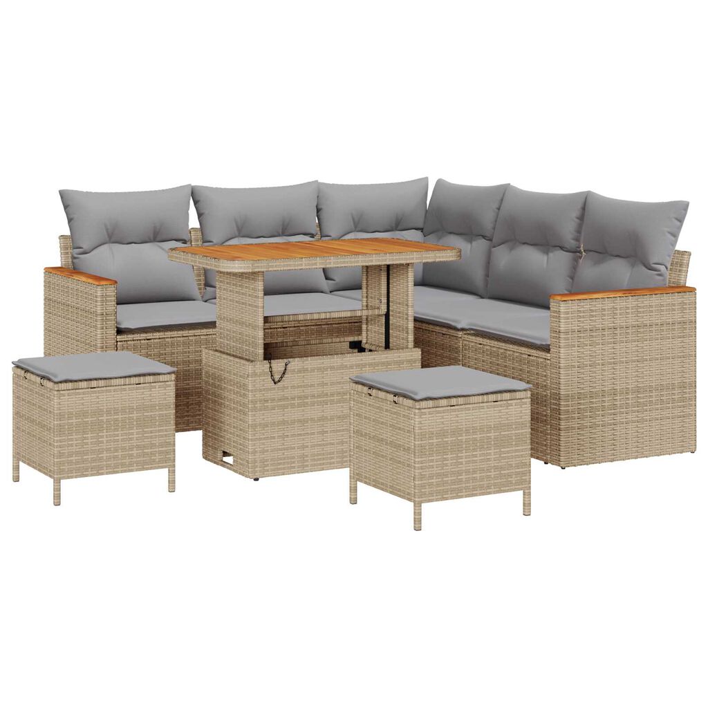 vidaXL Σετ Καναπέ Κήπου με μαξιλάρι 8 pcs Μπεζ Πολυ ράταν