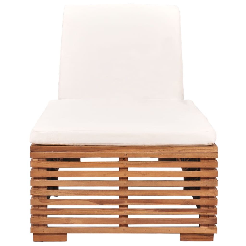 vidaXL Ξαπλώστρα από Μασίφ Ξύλο Teak με Κρεμ Μαξιλάρι