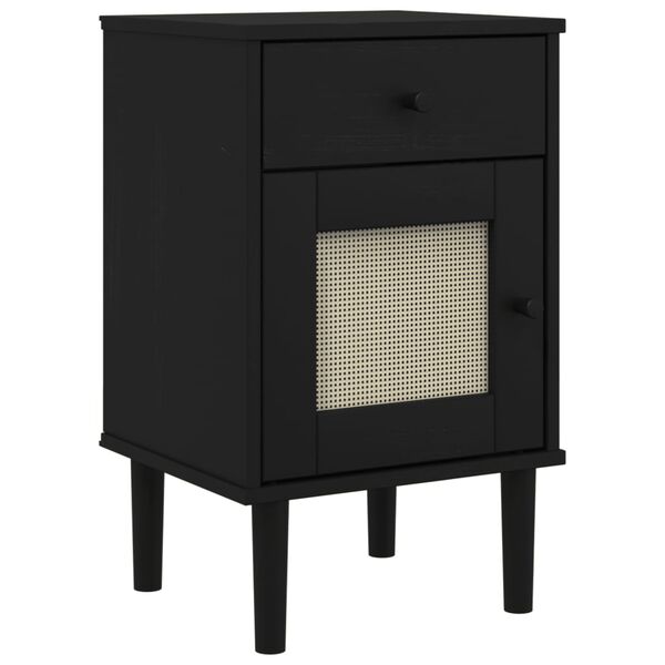 vidaXL Κομοδίνο SENJA Μαύρο Όψη Ρατάν 40x35x65εκ από Μασίφ Ξύλο Πεύκου