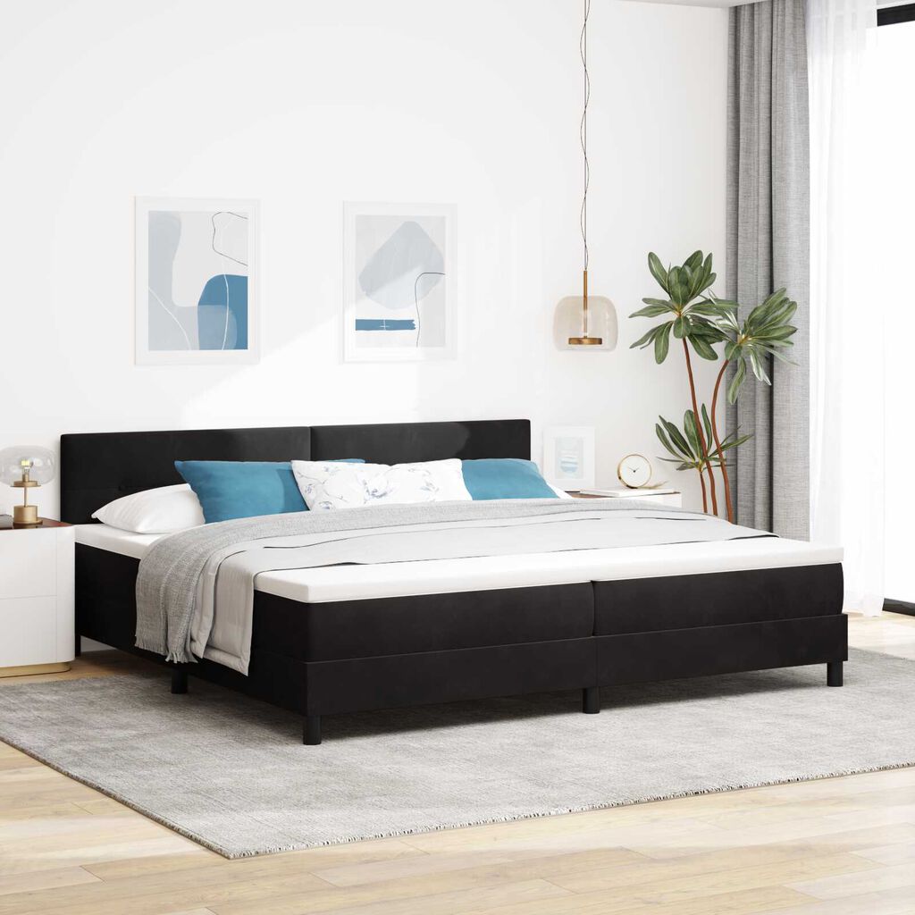vidaXL Κρεβάτι Box Spring με Στρώμα Μαύρο 200x200 εκ Βελούδο